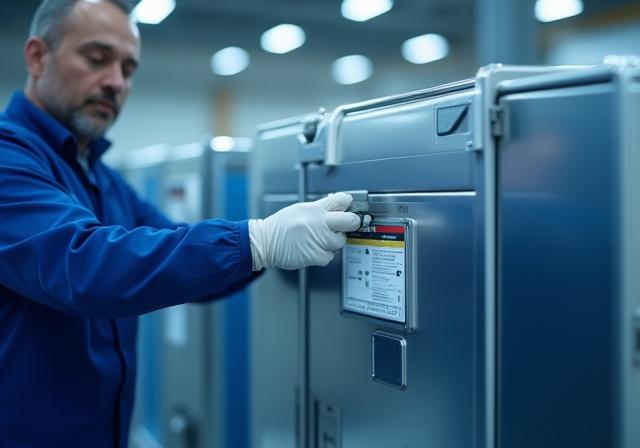 Professional logistics specialist handling temperature-controlled medical cargo